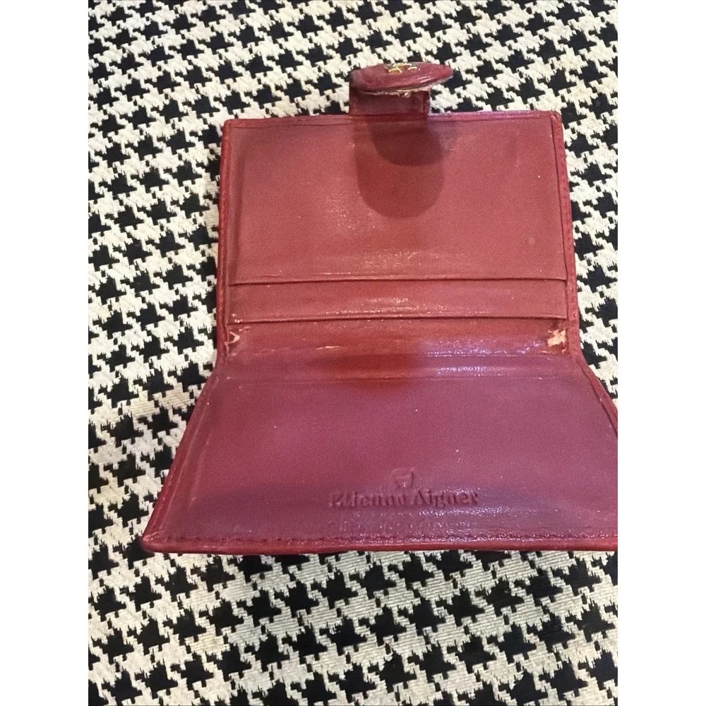 Vintage Etienne Aigner Red Leather Wallet Card Holder Gold Logo Bifold